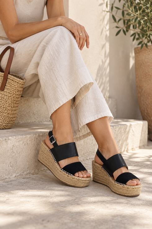 Rag & Bone Shoes - Rag & Bone Black Leather Suede Espadrille Platform Wedge Sandals Size EU 38 US 8
